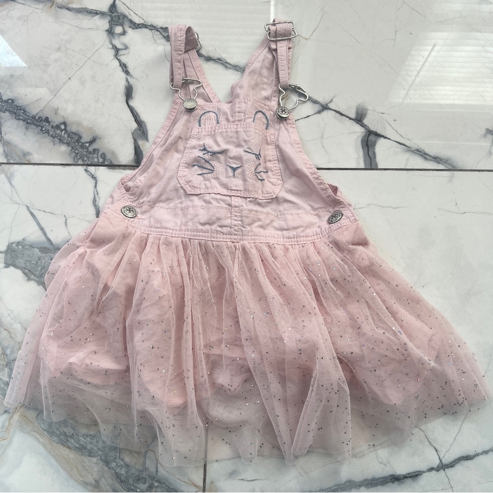 OshKosh B’gosh Pink Tulle Overall Dress with Bunny Tail Easter 3T